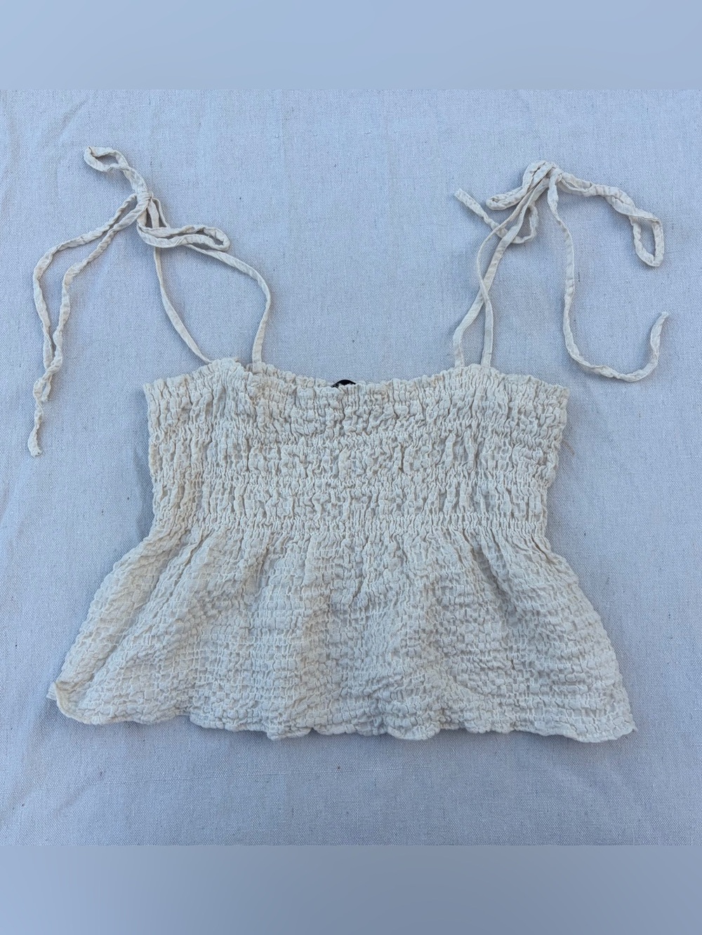 Zara Textured Smocked Cream Tank Top Blouse, Cottagecore Summer Coquette
